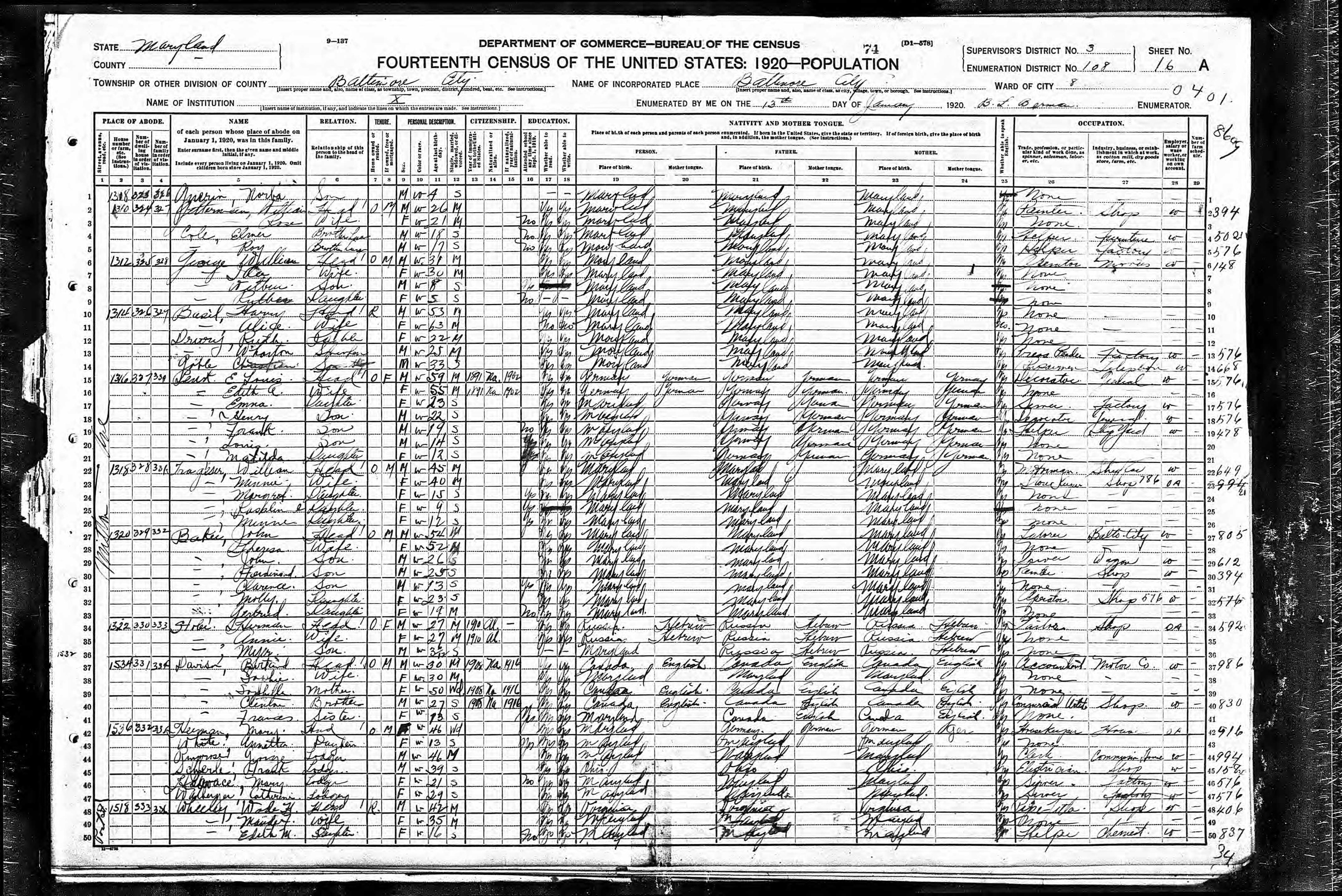 United States Federal Census, 1920