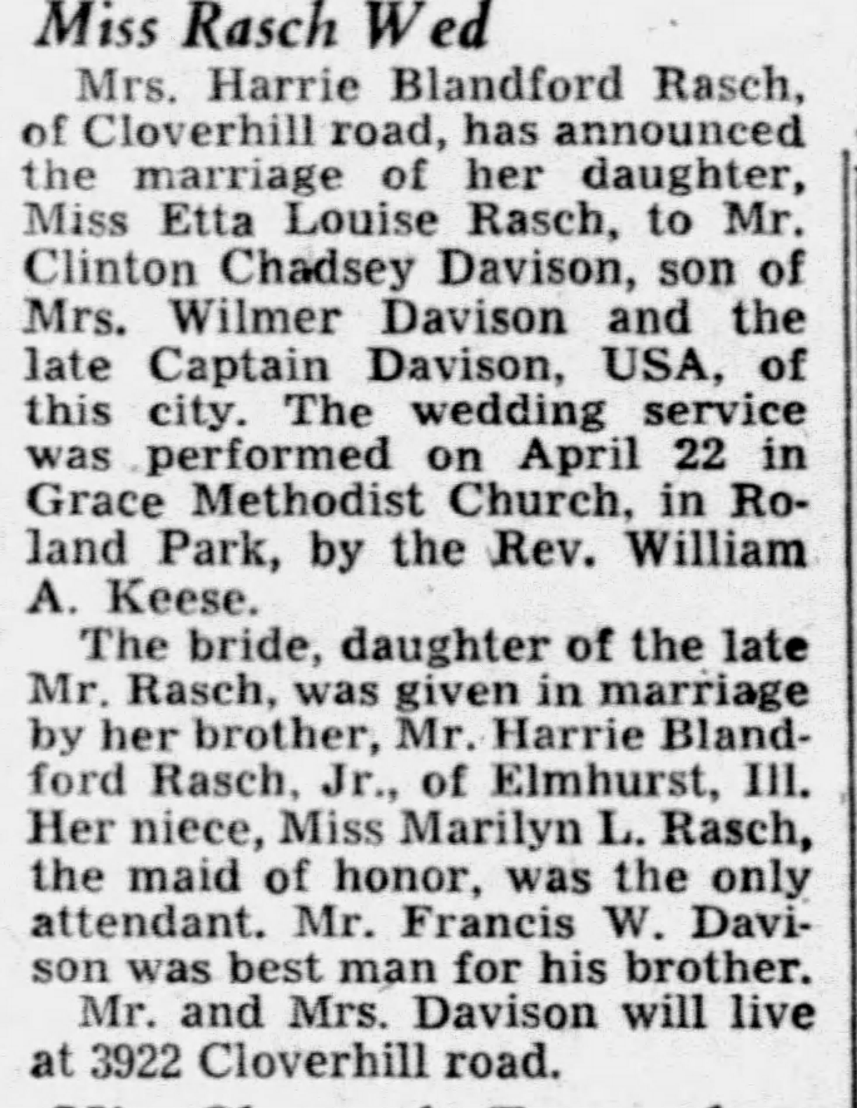 Wedding notice for Francis's brother — Francis listed as best man