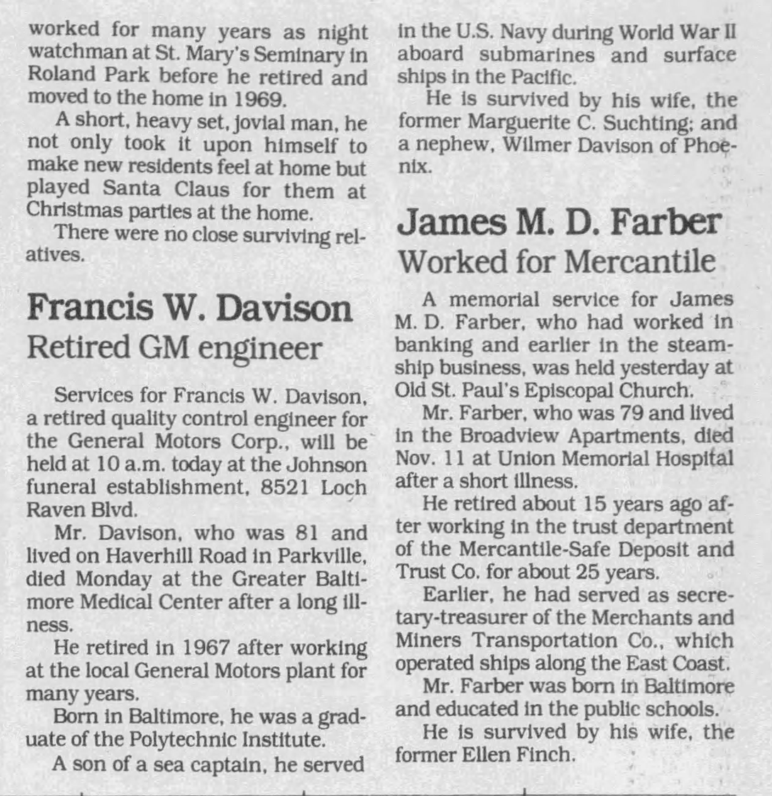 Newspaper article documenting Francis W. Davison's retirement from General Motors Chevrolet Division, 1967