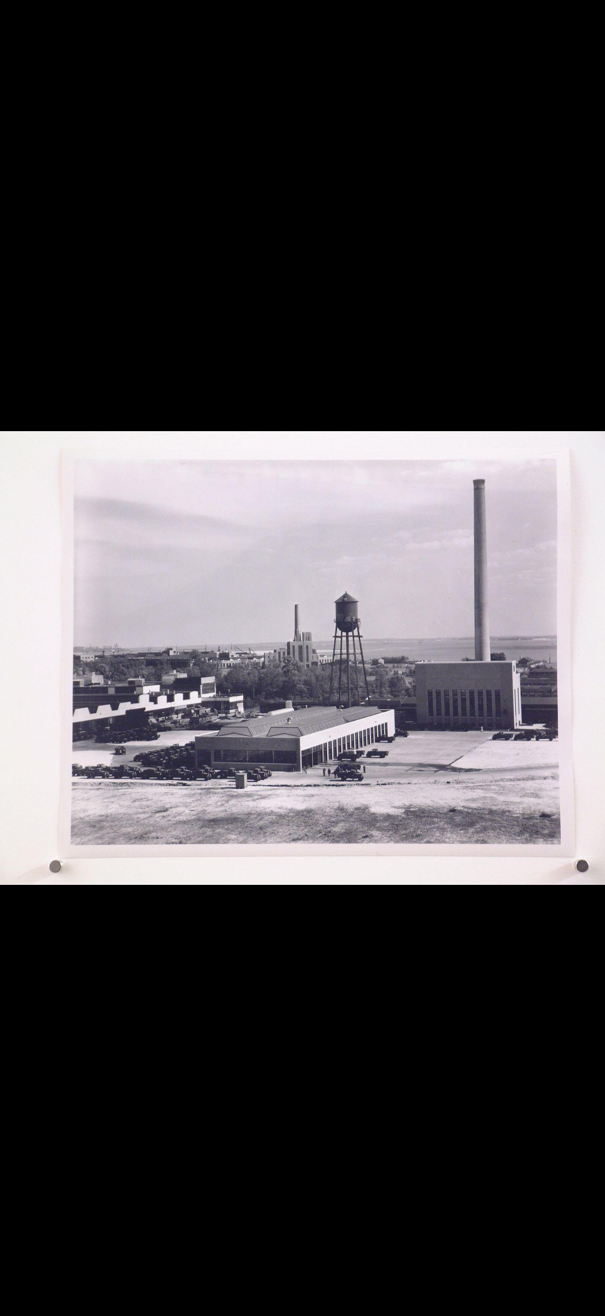 General Motors Chevrolet Division Broening Highway facility, Baltimore — aerial view with water tower and smokestacks