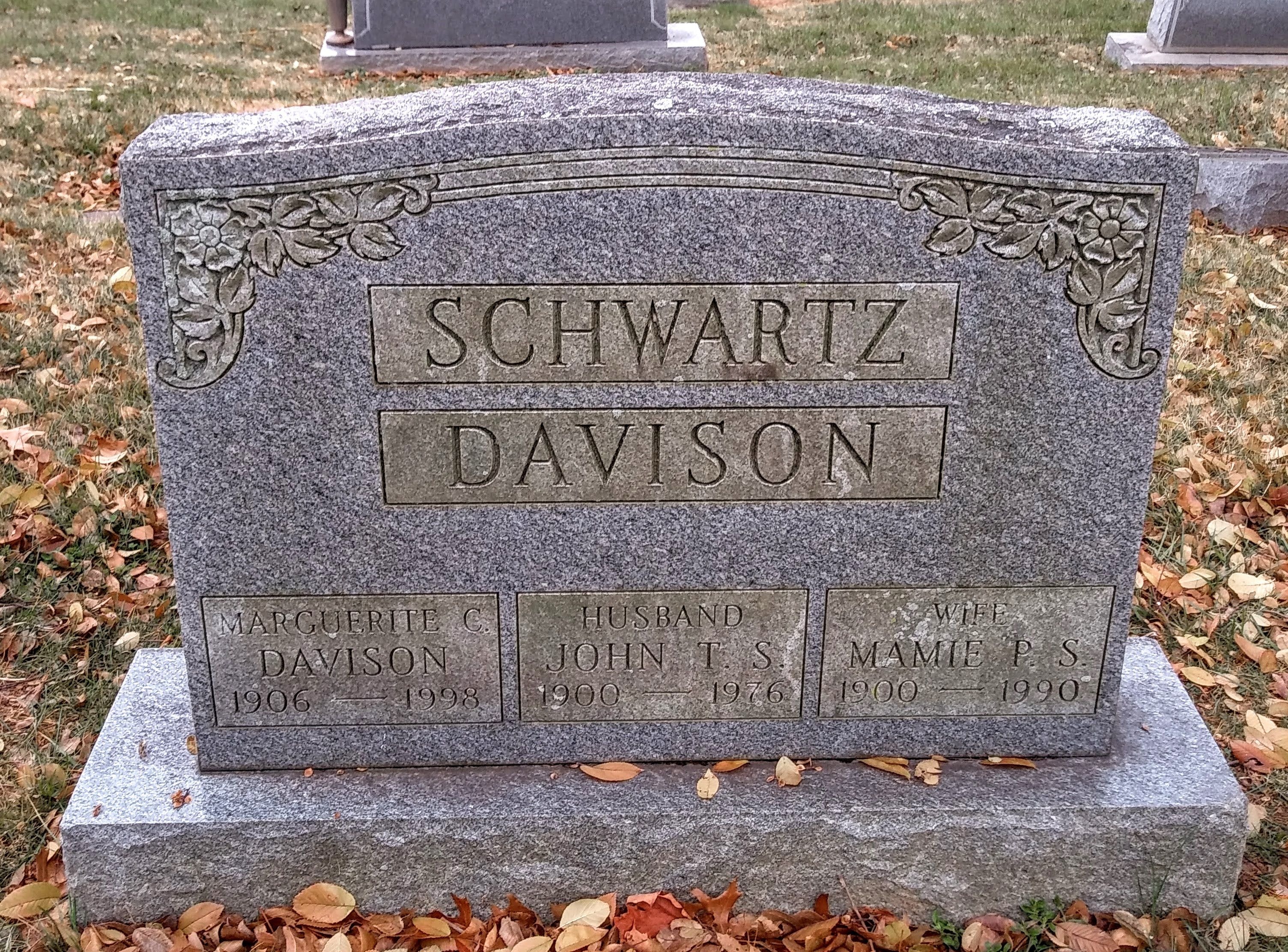 Grave marker for Marguerite C. Davison, 1906–1998, on the Schwartz–Davison family headstone