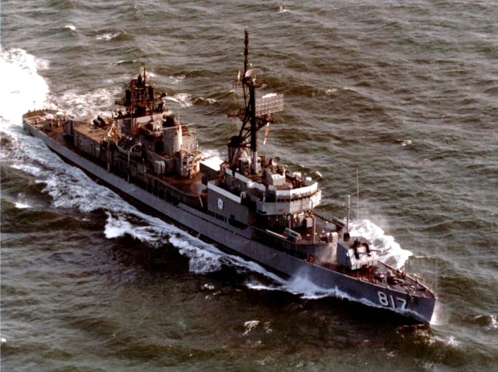 USS Corry (DD-817) underway — the destroyer to which Edward's Korean War recall muster is attached, with his end of service date extended to September 19, 1952