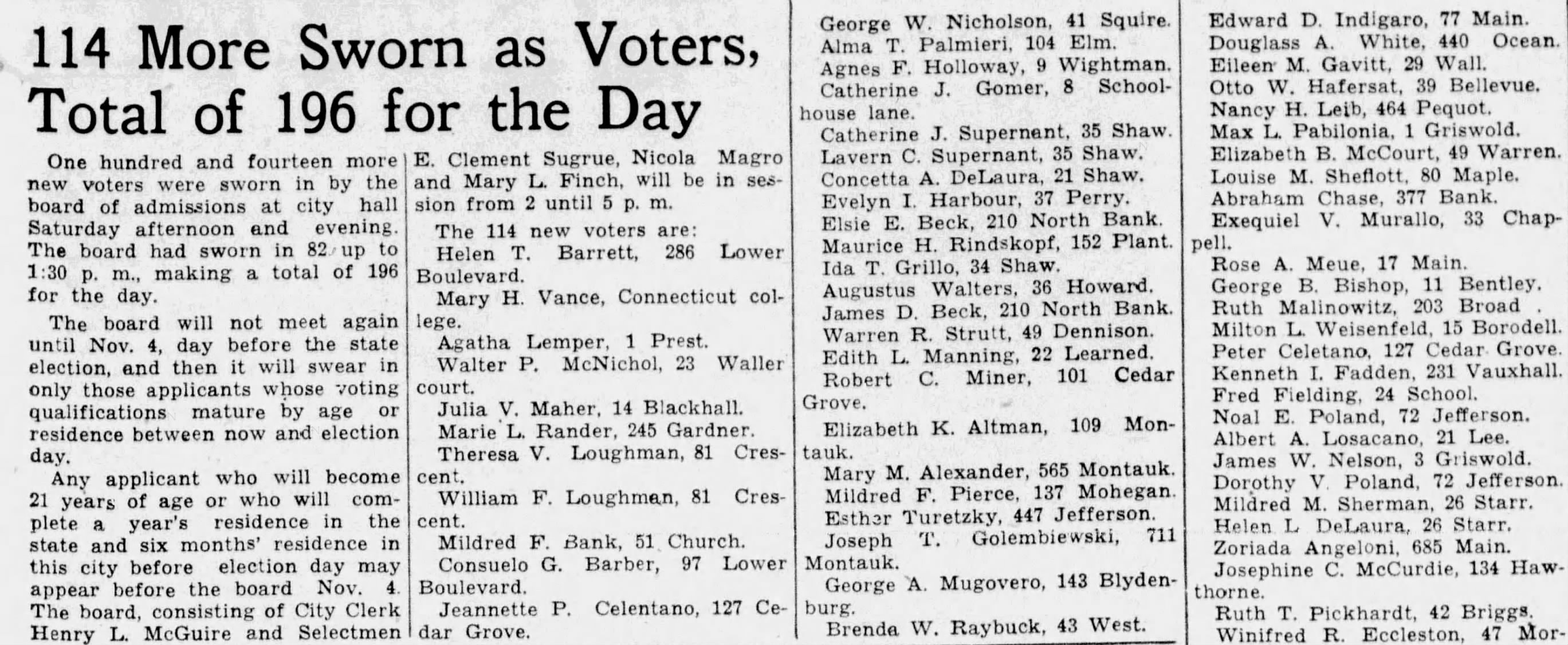 New London voter registration list, The Day: 'Edward D. Indigaro, 77 Main' among 114 new voters sworn in at City Hall