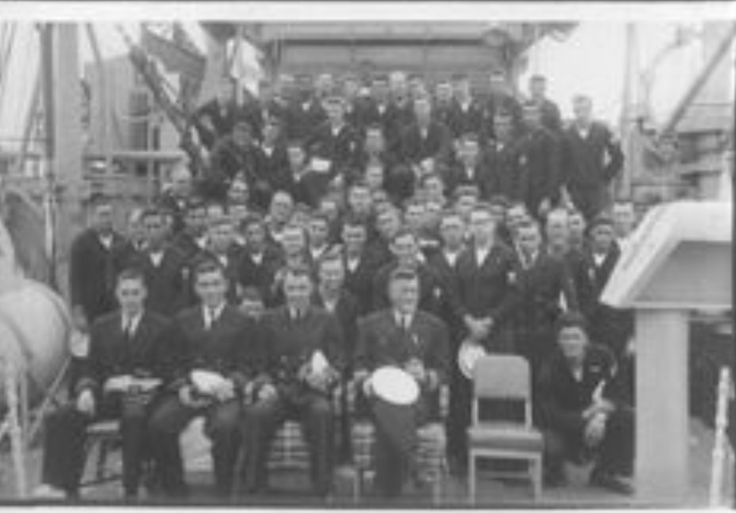 Formal crew group photo, USS Arkansas (BB-33), circa WWII